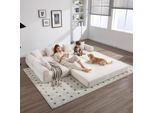 Lvhom Divano Letto Modulare In Tessuto A Coste, Divano Imbottito Pieghevole 7 In 1, Letto Da Giorno Senza Montaggio, Divano Da Terra Con Tasche Laterali, Beige