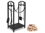 Porta Legna Da Ardere In Metallo Aiorber Con Set Per Caminetto, Robusto Deposito Di Legna Da Ardere Per Interni Ed Esterni, Nero