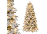 Costway Albero Di Natale Artificiale 210Cm Con Neve, Albero Di Natale Con 160 Decorazioni, Led Bianco Caldo, 8 Modalità Di Illuminazione E Supporto, Albero Di Natale Di Natale