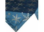 Eurofirany | Tovaglia - Tovaglia Da Tavola - 85 X 85 Cm - Blu Scuro Oro - Motivo Fiocchi Di Neve - Tovaglia Natalizia - Natale