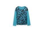 Tom Tailor Damen Loose Fit Langarmshirt Mit Leo-Print, Blau, Animalprint, Gr. Xs