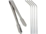 Pinze Per Cubetti Di Ghiaccio + 4 Cannucce In Acciaio Inox