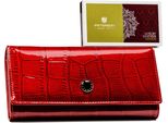 Peterson | Portafoglio Da Donna Spazioso, Con Animali In Rilievo, Sulla Patta, Rosso, 18,5X9 Cm