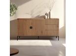Credenza Con 2 Ante E 3 Cassetti In Acciaio, Decoro Melaminico Beige - Oviala Dakota