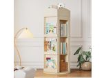Libreria Flieks, Scaffale In Piedi Girevole A 360°, Scaffale Girevole Angolare Scaffale In Legno A 3 Livelli, Scaffale Portaoggetti 63X63X142Cm, Finitura Naturale