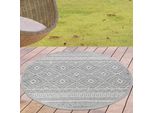 Tappeto In Sisal Per Interni Ed Esterni, Terrazza, Balcone, Soggiorno, Cucina, Disegno A Diamante A Zig-Zag In Grigio, Dimensioni - 120 Cm Rotondo