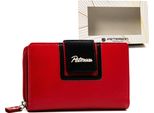 Peterson | Portafoglio Da Donna, In Pelle, Con Bottoni A Pressione E Zip, Nero, Rosso, 15,5X10 Cm