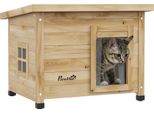 Casetta Per Gatti In Legno Pawhut, Casetta Per Gatti Da Esterno, Grotta Per Gatti Con Porta A Tenda, Casetta Per Animali Con Design Rialzato, Per Giardino, Balcone, Giallo, 57 X 45 X 43
