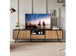Merax Tv Lowboard 180 Cm, Per Tv Fino A 75 Pollici, Apertura Push-To-Open, 2 Ante, 1 Cassetto, Gambe In Legno, Mobile Tv Per Soggiorno, Legno Nero