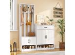 Set Di Appendiabiti Moderni Merax Da 140 Cm Con Ganci, Mobile Da Corridoio Con Scarpiera E Panca, Appendiabiti Da Corridoio Salvaspazio 3 In 1 In Truciolato, Opaco, Bianco