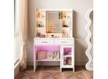 Tavolo Da Toilette Fortuna Lai Con Illuminazione Led, Luminosità Regolabile, Tavolo Da Toilette Con Specchio, Tavolo Cosmetico Con Cassetti, Vani A Giorno, Ripiani Regolabili, Moderno, Bianco