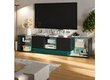 Fortuna Lai Mobile Tv Moderno, Tavolo Tv Con 2 Cassetti E 6 Ripiani A Giorno, Lunghezza 200 Cm, Lavagna Tv Led Lucida Per Soggiorno E Sala Da Pranzo (Nero)