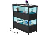 Comodino, Con Luci Led E Stazione Di Ricarica, Tavolino Con 2 Cassetti E Ripiani, Con Porte E Prese Usb, Per Camera Da Letto, Soggiorno, Nero