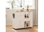 Carrello Da Cucina Su Ruote Fortuna Lai, Carrello Di Servizio Con Piano Di Lavoro, Portasciugamani, 3 Portaspezie E Cassetto, Mobile Da Cucina A Isola In Legno Bianco