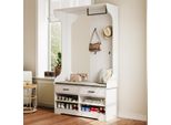 Fortuna Lai Appendiabiti Con Panca Per Scarpe, Specchio, Appendiabiti, Porta Scarpe, 4 Ganci, Autoportante, Salvaspazio, Per Ingresso, Corridoio, Bianco