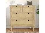 Cassettiera Fortuna Lai Con 4 Cassetti - Cassetti In Rattan, Mobile Contenitore Con Gambe In Legno Massiccio Per Soggiorno E Corridoio