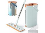Costway Sistema Di Mop E Secchi 2,4L Con Funzione Di Strizzatura, 3 Camere, 2 Pad In Microfibra Lavabili, Sistema Di Pulizia Per Pavimenti Piatti Mop Verde