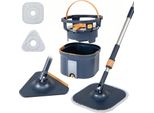Costway Sistema Di Mop E Secchio Con Funzione Di Strizzatura, Separazione Delle Acque Reflue, Testa Girevole A 360° E 2 Pad In Microfibra, Mop Per Pavimenti Piatti Blu