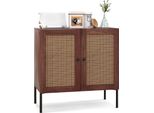 Credenza Costway, Mobile Da Cucina In Legno Con 2 Ante In Rattan, Piano Di Lavoro E Ripiani, Cassettiera Per Buffet, 80 X 40 X 80 Cm, Noce