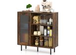 Credenza In Legno Costway, Mobile Da Cucina Con Anta In Vetro, Portabottiglie E Portabicchieri, Cassettiera Per Soggiorno, Cucina, Sala Da Pranzo, Mobile Buffet, 95X35X98Cm