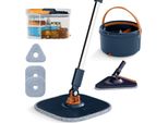 Costway Mop+Sistema Di Secchi 4L, Mop Per Pavimenti Piatti Con Strizzatore, Testa Girevole A 360°, Sistema Di Separazione E 2 Panni In Microfibra, Sistema Di Pulizia Dei Pavimenti Blu