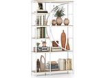 Libreria Costway, Scaffale Per Ufficio Con Ripiani In Legno E Struttura In Metallo, Scaffale Industriale In Piedi, Scaffale Per Soggiorno E Studio, Bianco E Naturale