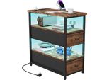 Comodino Unboxg 58X28X60,5 Cm, Marrone, 4 Ripiani, 2 Cassetti, Illuminazione A Led, Usb E Prese Di Corrente, App E Telecomando, Spazio Di Archiviazione