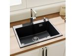 Horow 60X45 Cm Lavello In Granito Lavello Da Incasso 1 Vasca Incl. Sifone, Nero Lavello Con Foro Per Rubinetto Scarico Sifone E Set Troppopieno