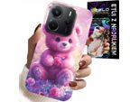 Custodia Per Xiaomi Note 14 4G - Orsetto Carino Su Sfondo Rosa, Custodia + Vetro