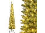 Costway 180Cm Albero Di Natale Artificiale A Matita, Albero Di Natale Con Illuminazione, Led In Bianco Caldo, Albero Di Natale Sottile Per Natale, Albero Artificiale Con Supporto In Metallo, Verde