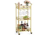 Carrello Di Servizio Vasagle, 3 Livelli, Carrello, Con Ruote, Maniglie, Ripiani In Vetro A Specchio, Per Piccoli Ambienti, Cucina, Sala Da Pranzo, Bar, Color Oro