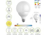 Lampadina A Globo A Led Filettatura E27. 16 Watt. Equivalente A 130 Watt. 1901 Lumen. Luce Calda (2700º K.)