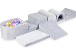 Il Più Grande Parco Giochi In Schiuma Con Piscina, Micro Velvet Soft, Grigio Chiaro + 100 Palline: Azzurro, Giallo, Screziato, Rosa Cipria, Bianco