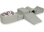 Parco Giochi In Schiuma Con Ponte E Piscina Micro Grigio Chiaro + 100 Palline: Madreperla, Argento, Rosa Chiaro