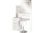 Vicco Tavolo Da Toilette Lisca, 80 Cm Con Specchio Led E Sgabello, Bianco