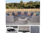 Set In Poly-Rattan Rotondo HWC-E17, Set Di Sedute Da Giardino ~ Grigio, Rivestimento Grigio Scuro, Cuscini Beige