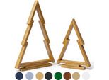Be4Nature Set Di Alberi Di Natale In Legno 2 Pezzi, Abete In Legno Di Pino Da 38 E 55 Cm, Marrone Chiaro, Decorazione Natalizia Rustica
