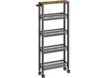 Vasagle Carrello A 5 Livelli, Carrello Da Cucina Stretto, Scaffale A Nicchia Su Ruote, Acciaio, Maniglia, Spazi Ridotti, 13 X 45,4 X 99,6 Cm, Cucina, Bagno, Soggiorno