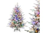 Costway Albero Di Natale Artificiale Da 135 Cm, Albero Di Natale Floccato Con 160 Led Multicolore, 8 Modalità Di Illuminazione E 436 Punte Di Rami, Albero Di Natale Illuminato