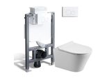 Horow Set Completo Per Wc Senza Brida, Cassetta Da Incasso Da 82 Cm + Wc Sospeso + Piastra Di Spinta Rotonda Bianca