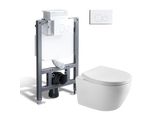 Horow Set Completo Per Wc, Cassetta Da Incasso Con Elemento A Parete Da 82 Cm + Wc Sospeso + Placca Di Spinta Rotonda Bianca