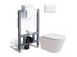 Horow Set Completo Di Elementi Da Incasso Per Wc Senza Bordo, Cassetta Da Incasso Da 82 Cm + Wc A Parete + Placca Di Spinta Rotonda Bianca