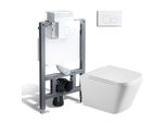 Horow Set Di Toilette Senza Filo Da 82 Cm - Cassetta Di Scarico + Wc Sospeso + Piastra Di Spinta Rotonda Bianca