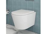 Wc Sospeso Horow Con Sedile Soft Close, Wc Moderno A Risparmio Idrico, Sciacquone A Tazza, Foro Singolo Superspin, Lunghezza 53,9 Cm