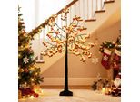 Costway Albero Di Luci A Led 150 Cm, Albero Luminoso Con 480 Led Bianchi Caldi E 384 Fiocchi Rossi, Albero Decorativo Con Rami Pieghevoli, Decorazioni Natalizie