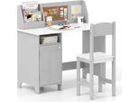 Set Di Banchi Per Bambini Costway, Banco Di Scuola In Legno, Banco Per Bambini Con Sedia, Scaffale, Armadietto E Bacheca Per Bambini Dai 3 Anni In Su, Grigio