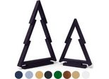 Be4Nature Set Albero Di Natale In Legno 2 Pezzi, 38 E 55 Cm, Pino, Nero, Decorazione Natalizia Classica