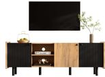 Aiorber 160 Cm Mobile Tv Nero E Color Legno - Stile Moderno Con Tre Ante E Due Vani A Giorno