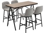 Homcom Set Tavolo Da Bar Con Sgabelli, Set Da Pranzo Da 5 Pezzi, Tavolo Da Cucina, Tavolo Da Bistrot Con 4 Sedie, Set Da Bar Per Cucina, Soggiorno, Metallo, Marrone Chiaro, 120 X 60 X 91 Cm