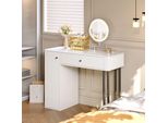 Tavolino Da Toilette Merax Con Specchio Led, Luminosità Regolabile, Cassetto Con 9 Scomparti, Anta, Struttura In Metallo, Tavolo Cosmetico, 100×116×40 Cm, Bianco